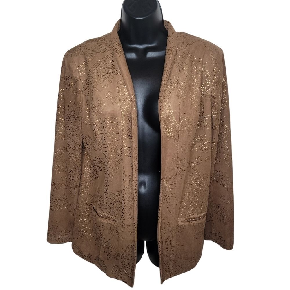 Chico's open front gold paisley embellished blazer jacket size 1 (Medium)